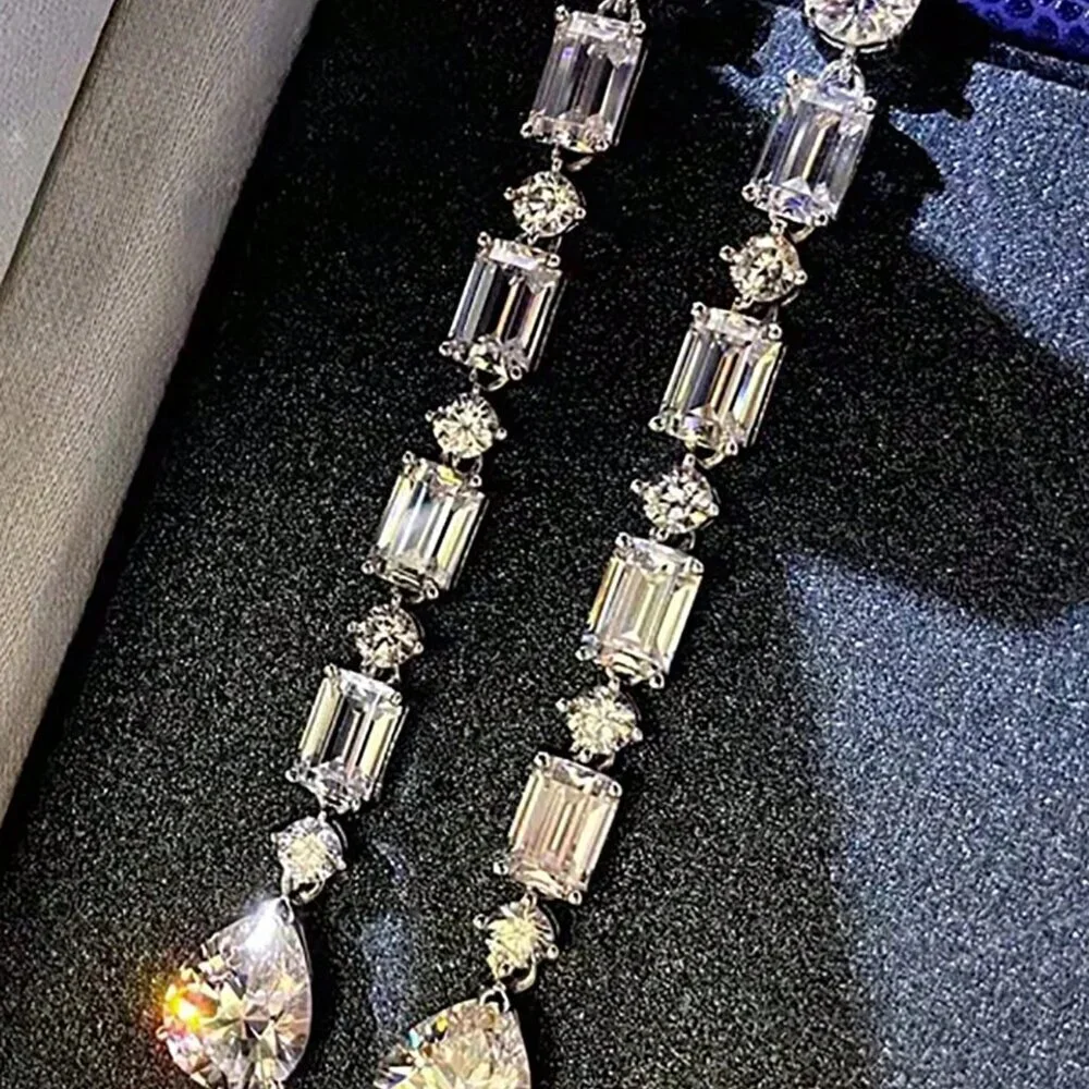 Luxury Silver Geometric Cubic Zirconia Dangle Women's Earrings